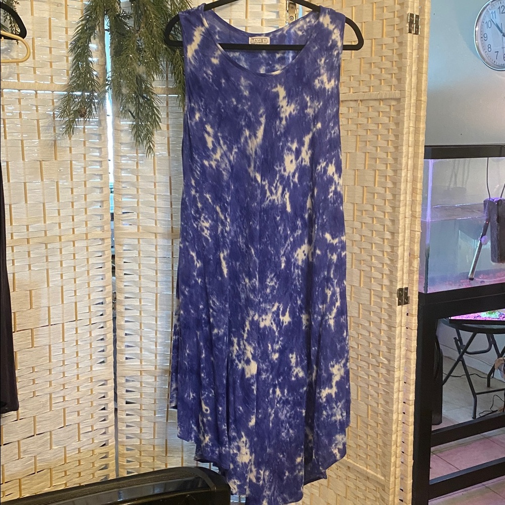 Moa Moa Blue Tie-Dye Sleeveless Swing Dress